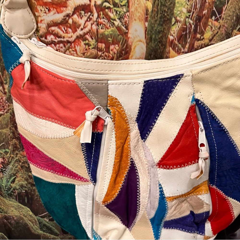 Vintage Leather Patchwork Crossbody Bag rare purse 80s quilt quilted - Picture 13 of 15